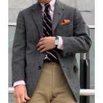 Men's Herringbone Suit Jacket Single Breasted Large Pockets Business Blazer Casual Loose Fashion Slim Best-Selling Man Coats - Image 3