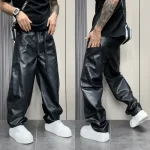 Mens Pu Leather Pants Multi-Pocket Pu Pants Streetwear American Hip-Hop All-Match Solid Color Simple Casual Pants Men'S Clothing - Image 3