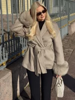 Tossy Fox Fur Wool Overcoat Women's Short Coat Office Lady Elegant Double-sided Woolen Coat 2025 New Cardigan Jackets Loose Wool - Image 4