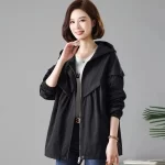 Women Spring Autumn Hooded Trench Coat Fashion Loose Pocket Jacket Korean Office Lady Mid Length Casual Outerwear Windbreakers - Image 2