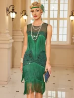 1pc Vintage 1920S Inspired Sleeveless Elegant Flapper Dress With Pringe Decor Lady Dress - Image 3