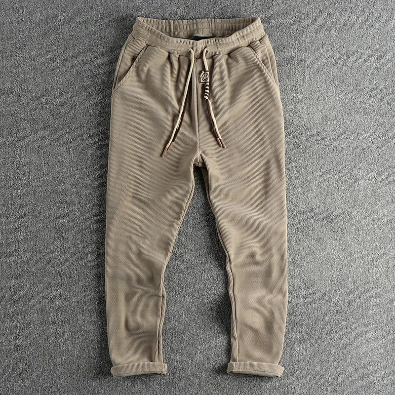 kf-S80b024f64cfa444c86afea24cc7554f14 915# Autumn New American Retro Chenille Knitted Sweatpants Men's Simple Heavyweight Loose Straight Casual Sports Youth Pants - Image 1