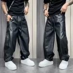 Mens Pu Leather Pants Multi-Pocket Pu Pants Streetwear American Hip-Hop All-Match Solid Color Simple Casual Pants Men'S Clothing - Image 4