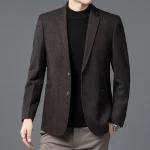 Men Elegant Tweed Blazer Coffee Wine Red Gray Tailored Outfit Sheep Woolen Blended Outfits Middle Class Cashmere Attire Winter - Image 2