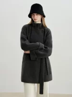 ZIQIAO Gray Wool Coat Women Lace-up Loose French Style Temperament Simple Chic Ins 2025 Winter New Short Woolen Coat - Image 3