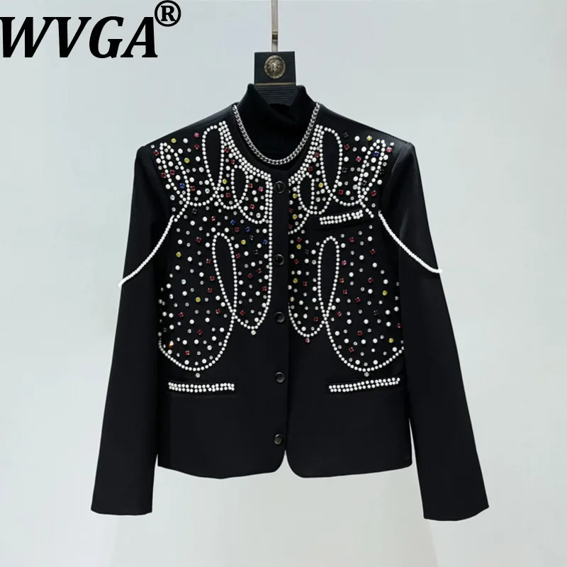 kf-S82cee1bd13d04b698c0abcbba1682b5aD WVGA Spring Autumn New Men Tide Niche Design Beaded Colorful Diamond Blazer Trendy Heavy Pearl Collarless Suit Jacket Ins W16596 - Image 1