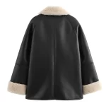 Cool Lady Faux Leather Loose Jacket Moto Street Style Lapel PU Coat Famale Fashion Streetwear Solid Winter Women Warm Outerwear - Image 2