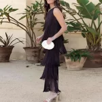 Asymmetric High Waisted Slim Fitting Tassel Dress Sleeveless Hollow Out Layered Party Dress Women's Sexy Backless Party Dresses - Image 2