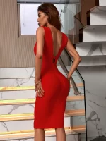 Red Bandage Dress Women Maxi Party Dress Bodycon Elegant Draped Sexy Evening Birthday Club Outfits Summer 2024 - Image 2