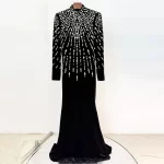 TWOTWINSTYLE Solid Slimming Fashion Midi Dresses for Women High Neck Long Sleeves Patchwork Diamonds Elegant Dress Female New - Image 2