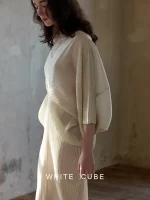 FOLD 2024 Fall New Pleated Miyake Arc Seven Sleeve Pleated V-Neck Women's Dresses - Image 3