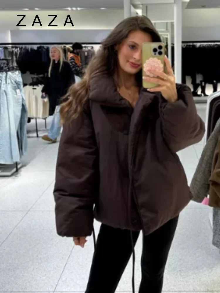 kf-S867e308d8e7c4b7bbf77509d67829d0fE Zaza New Lady Autumn Winter Puffer Jacket High Neck Lace Up Cotton Padded Coat Commuter Vintage Outwear 2025 New Lady Outwears - Image 1