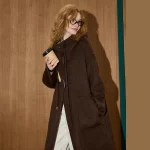 Women's Retro Maillard Color Wool Blend Hooded Coat Women Winter Mid Long Drawstring Trench Coat A Chic And Elegant Outerwear - Image 4
