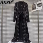 HKSH Spring Autumn New Women Long Trench Coat Heavy Craft Eyelet Hollow Out Sashes Elegant Windbreaker Punk Urban Jacket HK12271