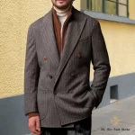 Double-breasted Men's OverCoat Peak Lapels Tailored Suit Fall/Winter Business Wear Slim-fit British-style Casual Suit 2 pcs Set - Image 4