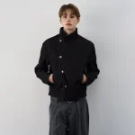 LUZHEN 2025 Autumn New Elegant Handsome Asymmetric Buttoned Stand Neck Jacket Men's Fashion Original Solid Color Clothes JY3938 - Image 3