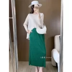 Miyake Pleated Skirt for Women's Summer New High-end High Waisted Side Slit Black Straight Leg Mid Length Skirt - Image 6