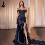 Off Shoulder Sweetheart Neck Evening Dresses Backless Zipper Sleeveless Prom Gowns Luxury Mermaid Satin فستان سهرة نس - Image 3