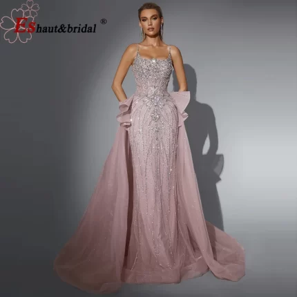 Luxury Beaded Mermaid Evening Dress for Women Spaghetti Strap Detachable Skirt Formal Prom Wedding Party Gown 2025 Customized