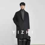 Fashion Men's Long Wool Coat 2025 Winter New Solid Color Thickened Loose Versatile Warm Double-Faced Wool Outerwear