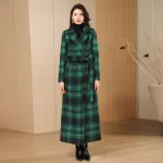 Green Plaid Slimming Woolen Coat Elegant Suit Collar Jacket High-End Autumn Winter Trendy Outerwear 2025