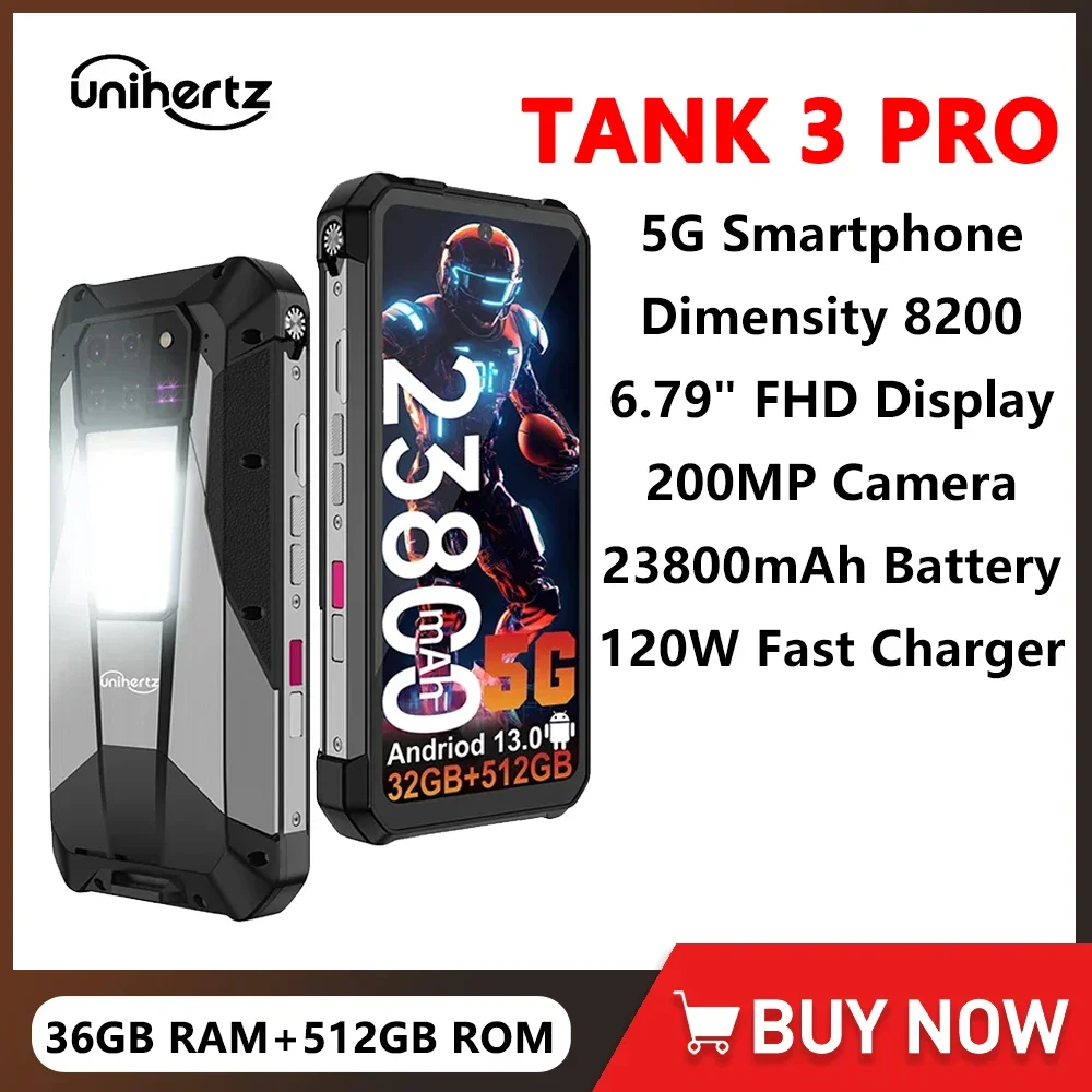 kf-S8e2dc40f6c4b4528a24510aeea48519ah 8849 Tank 3 Pro by Unihertz 5G Rugged Projector Phone 23800mAh 512GB ROM Mobile Phones 200MP 120W Charger OTG Smartphone Android - Image 1