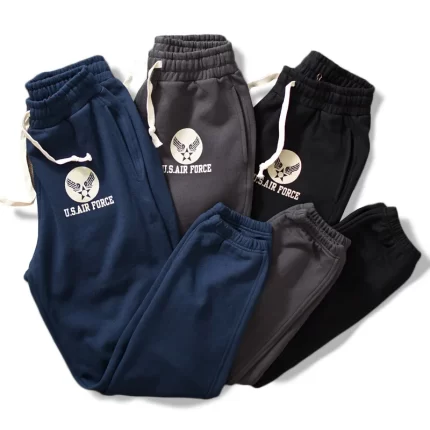 Spring American Retro Military Heavyweight Knitted Sweatpants Men's Fashion Pure Cotton Washed Fleece Loose Casual Sports Pants