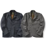 American Retro Herringbone Thick 50% Wool Jacket for Men Casual Blazer Single-Breasted Overcoat Stand Collar Heavyweight