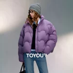 TOYOUTH Women 90% White Duck Down Jacket 2025 Winter New Ultra Lightweight Wave Pattern Stand Up Collar Short Parkas Coat