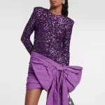 Stylish Sexy Big Bowknot Design Pleated Dresses Women Spring Elegant O Neck Slim Mini Dress Fall Long Sleeve Sequins Party Dress - Image 5