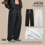 ZODF Fashion Winter Warm 350gsm Fleece Sweatpants For Men Unisex High Street Loose Fit Sport Warm Straight Pants Trousers HY0033