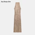 Luxury Patchwork Shinny Party Maxi Dress O Collar Sleeveless Backless Long Robes Trendy Vestidos 2025 New Lady High Street Dress - Image 6