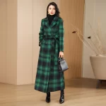 Green Plaid Slimming Woolen Coat Elegant Suit Collar Jacket High-End Autumn Winter Trendy Outerwear 2025 - Image 5