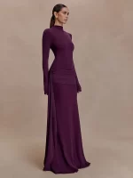 JULISSA MO Turtleneck Long Sleeve Ribbons Women Maxi Dress Round Neck High Waist Dress Winter Skinny Elegant Party Evening Dress - Image 2