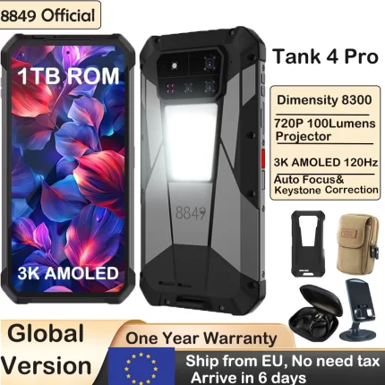 8849 Tank 4 Pro Unihertz 5G Rugged Projector Smartphone 1TB 36G Android 14 Sports Phone 11600mAh Dimensity8300 AMOLED 120HZ