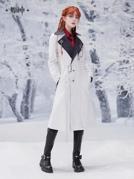 MiHoYo Game Genshin Impact Frost Flame Fatui Harbinger Long Coat Executive Officer Trench Cosplay Costume Windcheater for Women
