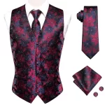 Hi-Tie Jacquard Floral Mens Suit Vest Shawl Lapel Tuxedo Blazers Sleeveless Jacket WaistcoatTie Hanky Cufflinks Wedding Business - Image 5