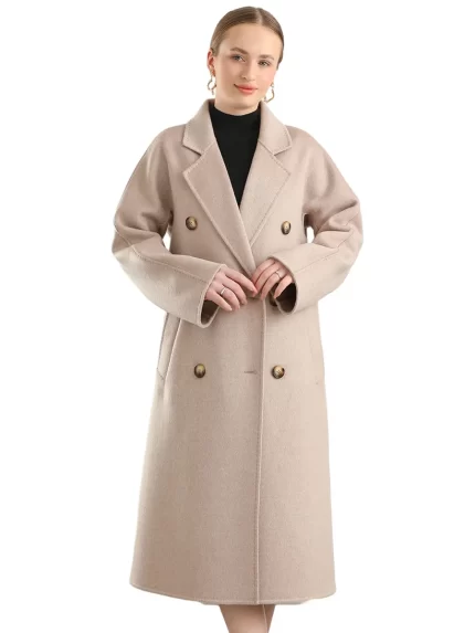M 801 Real Pure Wool Overcoat Handmade Turn-down Collar Belt Dense Fabric Notch Lapel Women Coat Long Winter Jacket Autumn #09