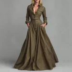 Spring Fashion Shirt Collar Button Long Dresses Woman Elegant High Waist Pocket Party Dress Autumn Long Sleeve Loose Swing Dress - Image 2