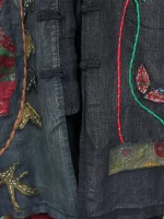 Women's Spring Embroidered Appliqué Retro Distressed Old Cloth Stitching Disc Button Cardigan Windbreaker Wide-waisted Coat - Image 4