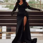 HLJ Sexy sequin patchwork Bodycon Long Dress Women Shining halter Backless high slit Dress Female party clubwear vestidos new