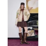 ELFSACK 2025 Winter New Arrivals Cool Shearling-paneled Original Printed Patchwork Coat For Woman - Image 3