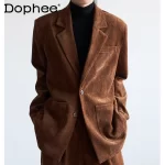 Male 2025 Autumn Winter New Single-Breasted Padded Shoulder Suit Jackets Long Sleeve Solid Color Blazers Handsome Tailored Coats