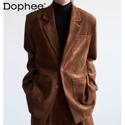 Male 2025 Autumn Winter New Single-Breasted Padded Shoulder Suit Jackets Long Sleeve Solid Color Blazers Handsome Tailored Coats