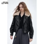 ELFSACK 2025 Winter New Arrivals Y2K Vintage Chic Layered Lapel Faux Leather Short Jacket For Women