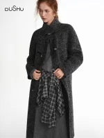​DUSHU 2025 Winter Women's Premium Wool Blend Stand Collar Long Overcoat - Elegant and Warm Coat for Casual and Office Occasions