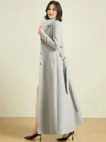New Women Long Woolen Coat Autumn Winter Elegant Chic Turn-down Collar Belt Slim Wool Blends Coat Fashion Overlength Outerwear - Image 3