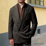 Double-breasted Men's OverCoat Peak Lapels Tailored Suit Fall/Winter Business Wear Slim-fit British-style Casual Suit 2 pcs Set - Image 2