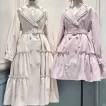 Japanese Elegant Sweet Ruffles Collar Long Sleeve Double Breasted Belt Slim Fit Loose Versatile Long Trench Coats Women Spring - Image 3