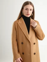 Women 100% Wool Peak Lapel Overcoat Belt Double-Breasted Autumn Winter Long Jacket Trench Coat Ladies Female Clothing #19 - Image 3